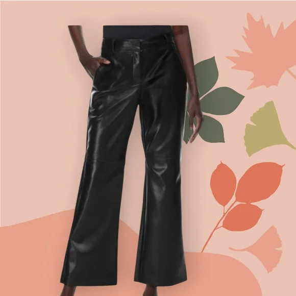 NWT Babaton Aritzia Wide Leg Flare Black Faux Leather Pants Size 10 - Picture 2 of 12